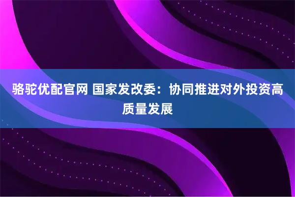 骆驼优配官网 国家发改委：协同推进对外投资高质量发展